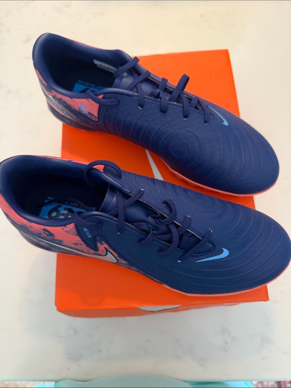 Nike Navy Indoor Soccer Shoes with Coral Accents